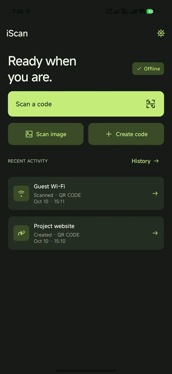 Charcoal and lime dark theme for the iScan Android toolkit